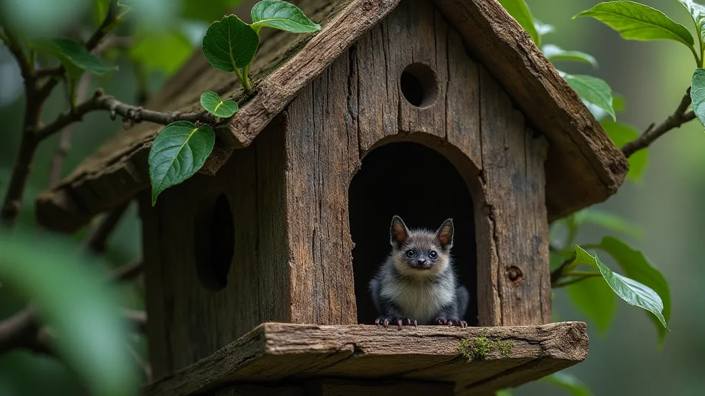 Bat house nestled in foliage