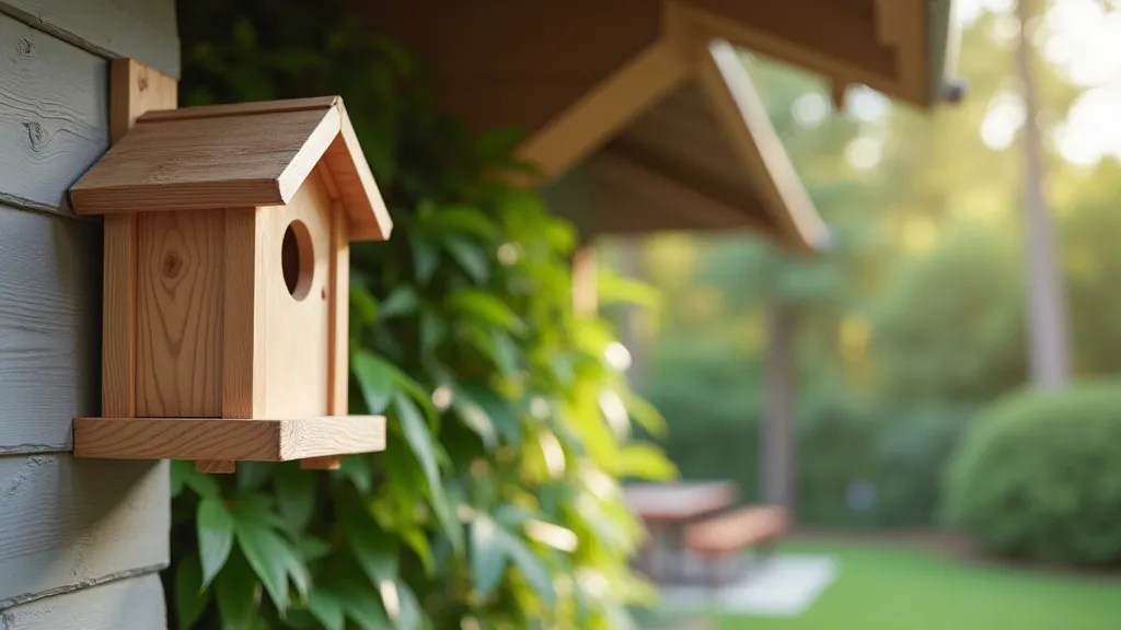 Bird house mounted under the eaves of a house