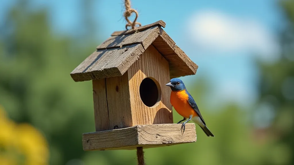 Bird perched on a reclaimed wood bird feeder