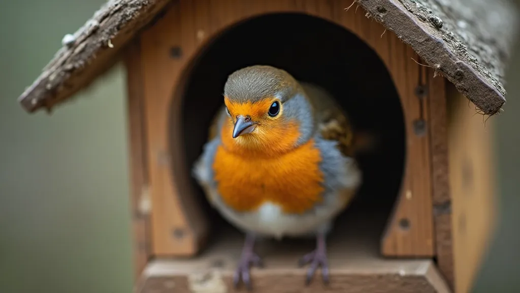 Robin perched on a birdhouse