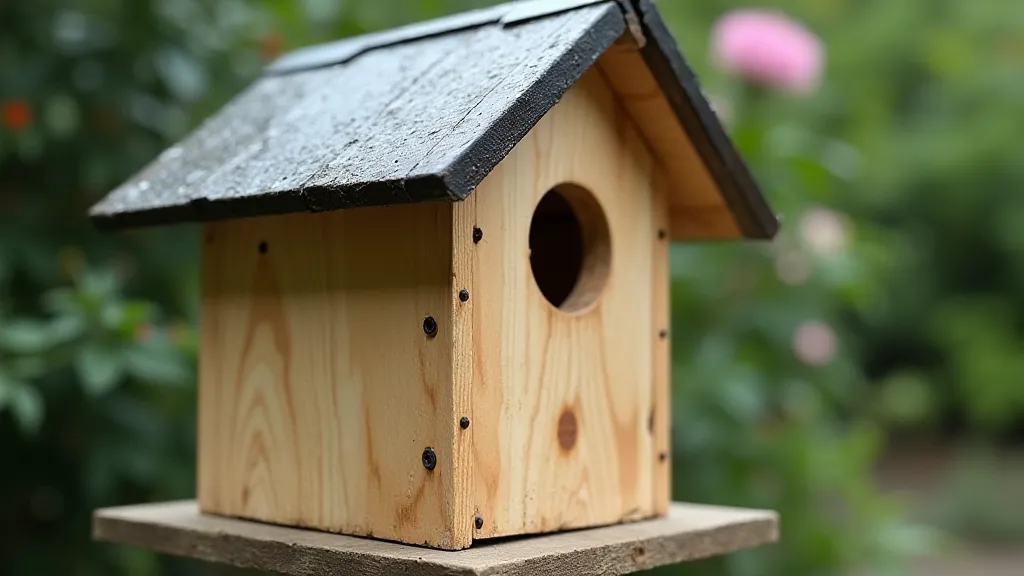 Bird house roof protecting the entrance