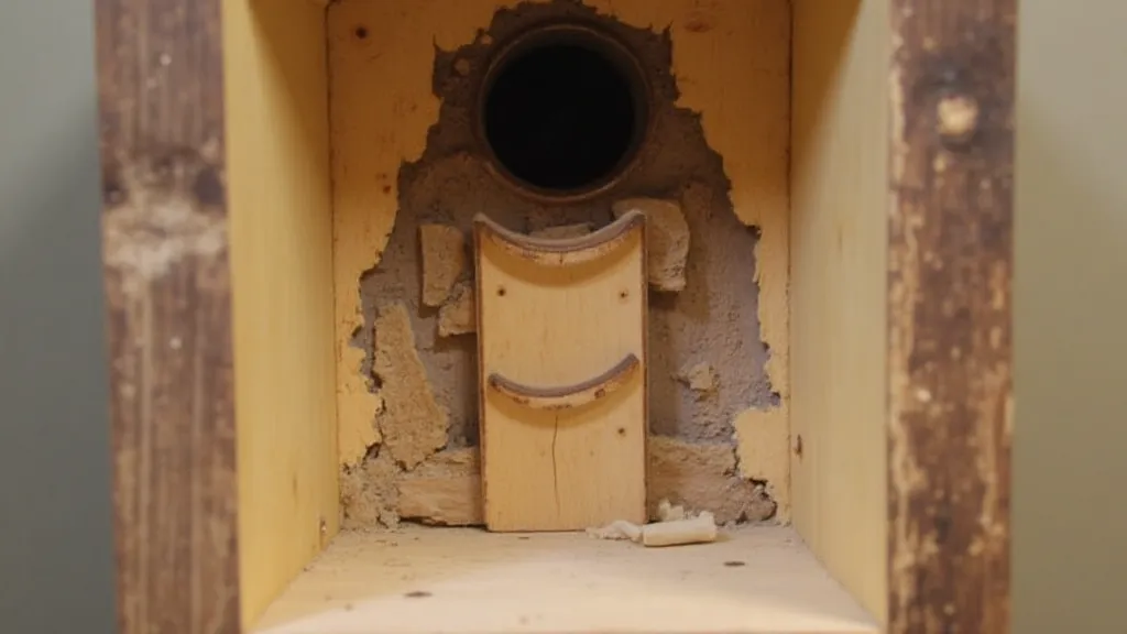 Interior of a bluebird nest box with rough wood