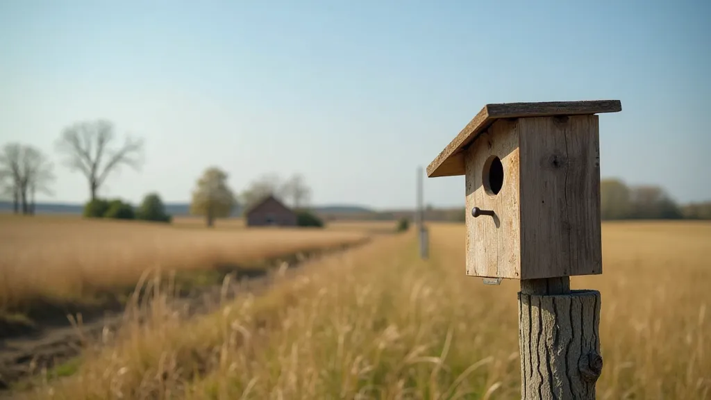 Bluebird nest box in a rural landscape