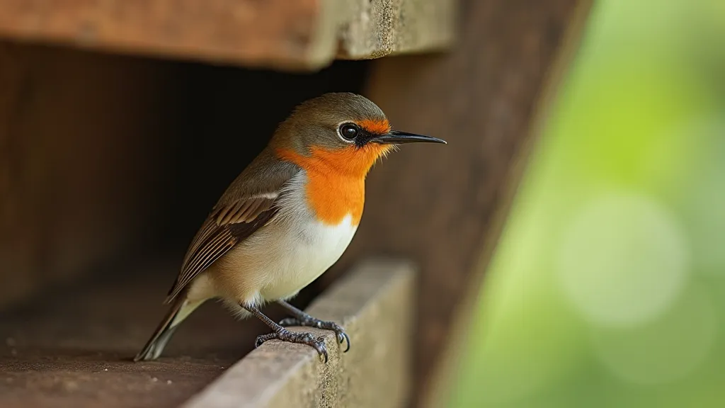 Eastern Phoebe bird perched on a wooden beam