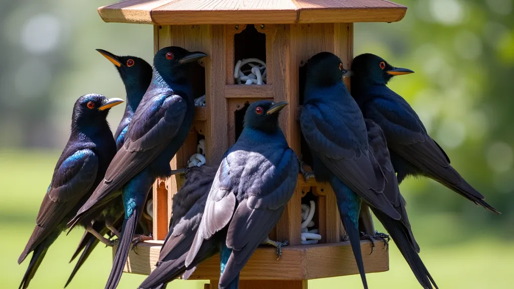 Purple Martins on birdhouse