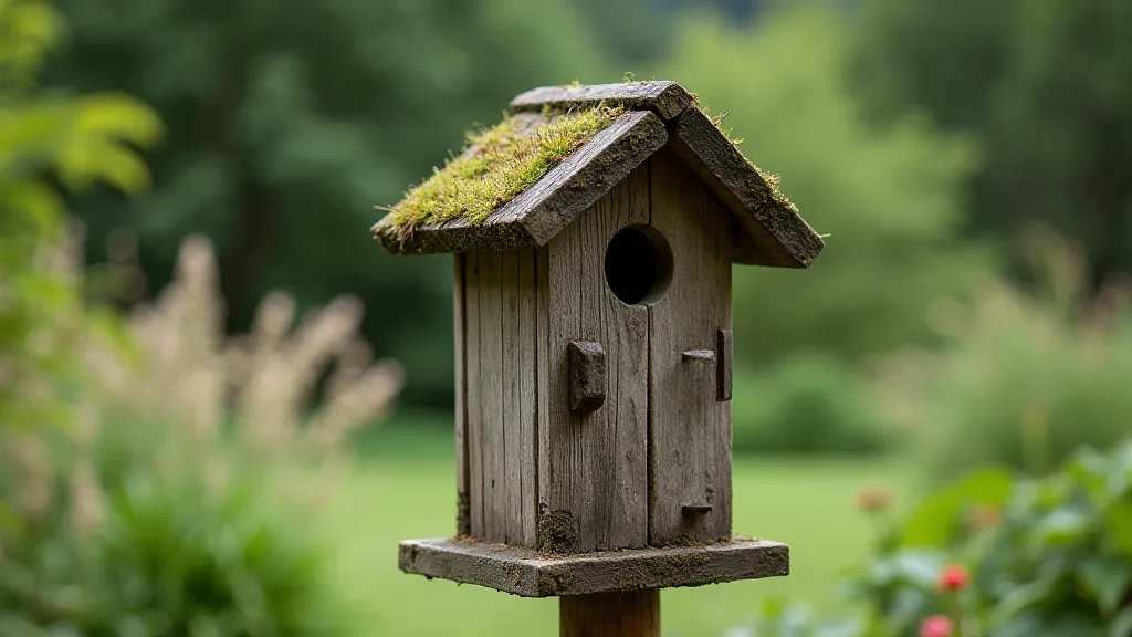 Rustic birdhouse in a garden