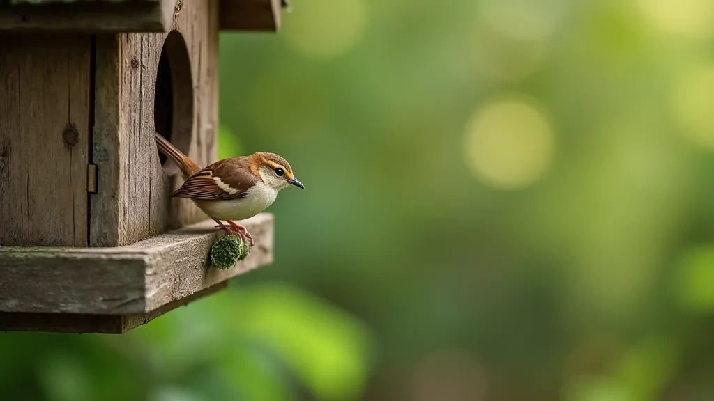 Wren perched on a bird house